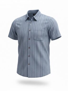 O'Neill Mens Large Modern Fit Shirt Blue Pinstripe Short Sleeve Button Up